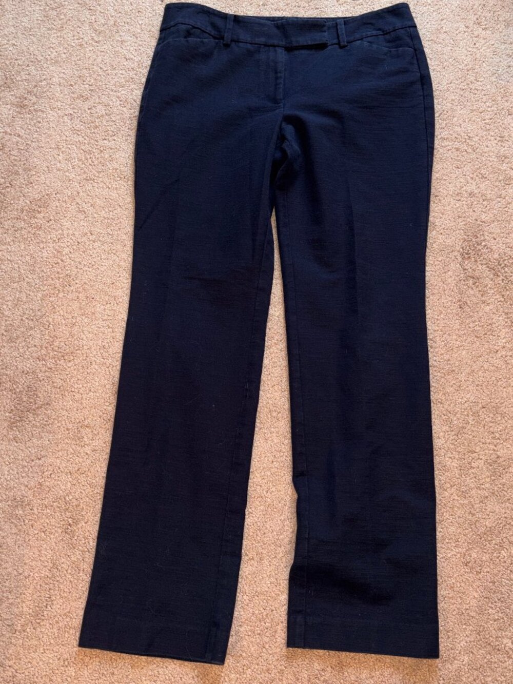 Ann Taylor Signature Fit Textured Navy Blue Stretch Dress Pants 8